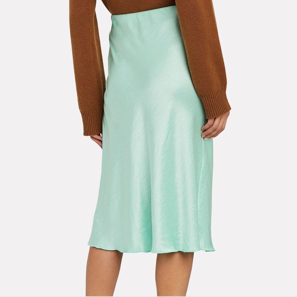 NANUSHKA Zarina Mint Washed Satin High Waist Circle Slip On Skirt Stretchy Waist - Picture 2 of 8
